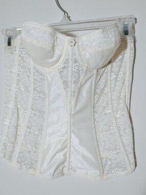 Dominique Lace Longline Corset Bustier Bra Strapless 34A Cream Ivory